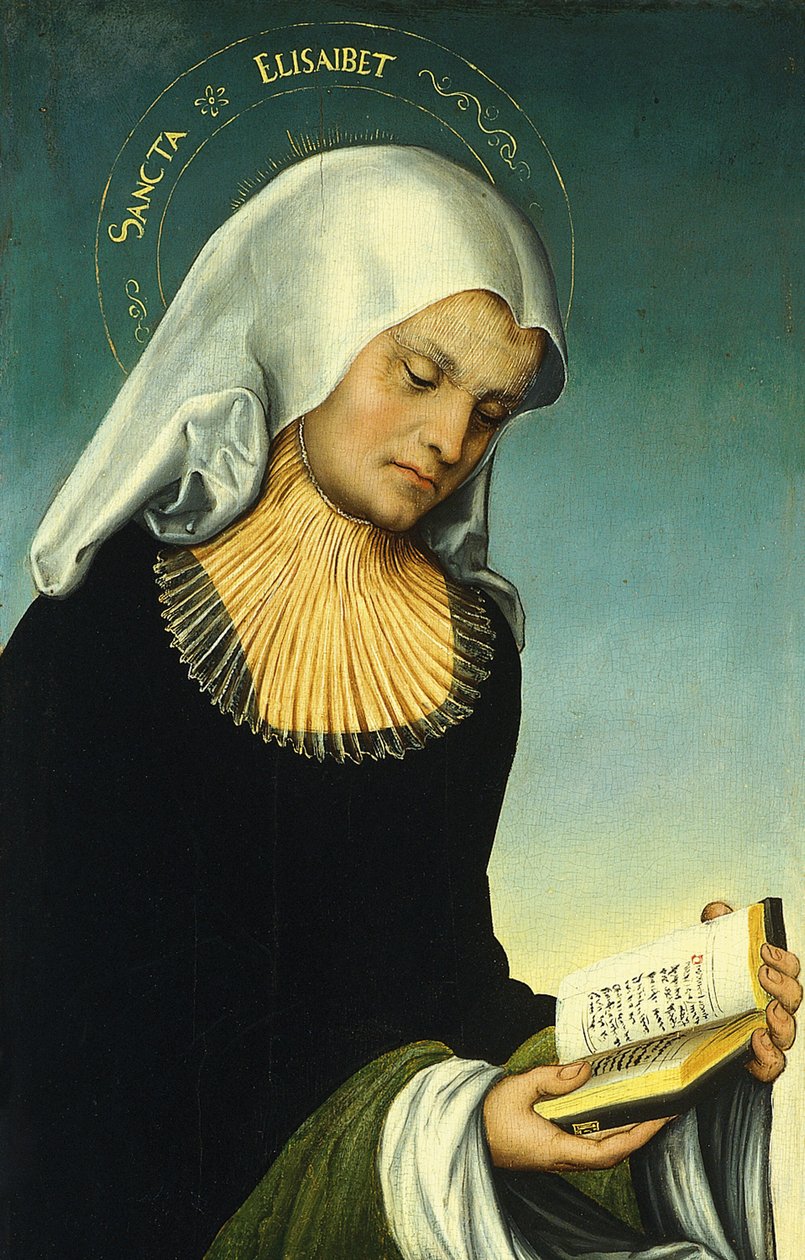 Sainte Elisabeth avec Georges, duc de Saxe, comme donateur [recto, aile gauche]. - Lucas Cranach the Elder