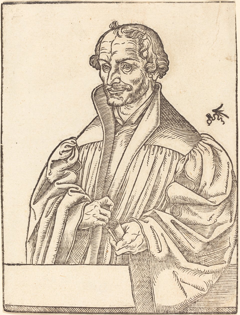 Philip Melanchton, mi-longueur à gauche, debout derrière un parapet - Lucas Cranach the Younger