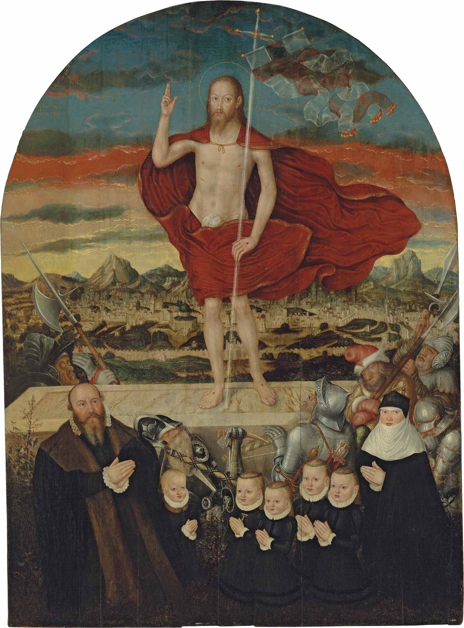 Le Christ ressuscité avec une famille de donneurs - Lucas Cranach the Younger