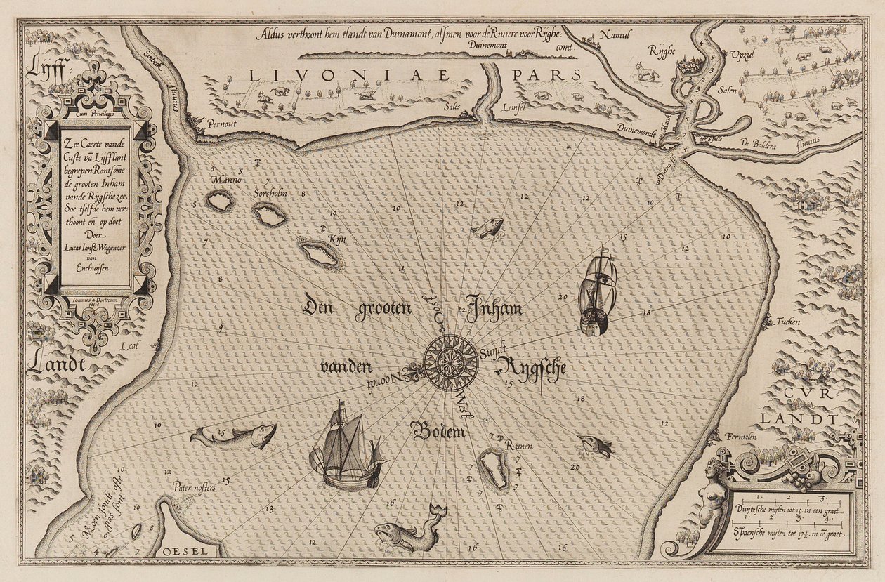Carte nautique du golfe de Riga - Lucas Jansz. Waghenaer