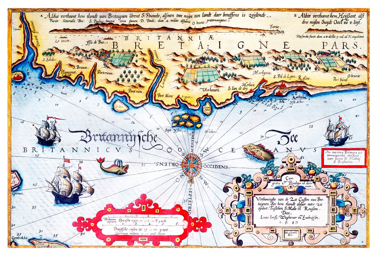Carte de navigation de la côte bretonne - Lucas Janszoon Waghenaer
