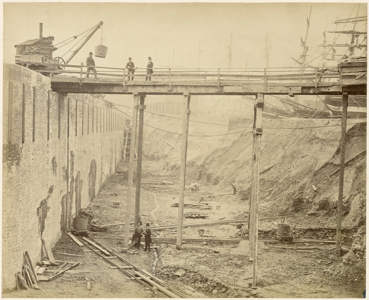 Construction du bassin élargi de Limehouse, Londres, mai 1869 - Lucas and Tuck