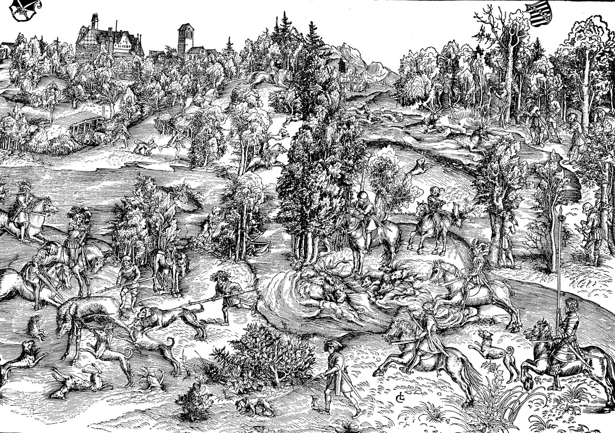 Chasse au cerf à la campagne - Lucas the Elder (after) Cranach