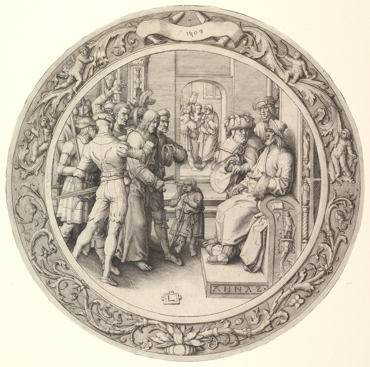 Christ devant Anne, de la Passion Circulaire, 1509 - Lucas van Leyden
