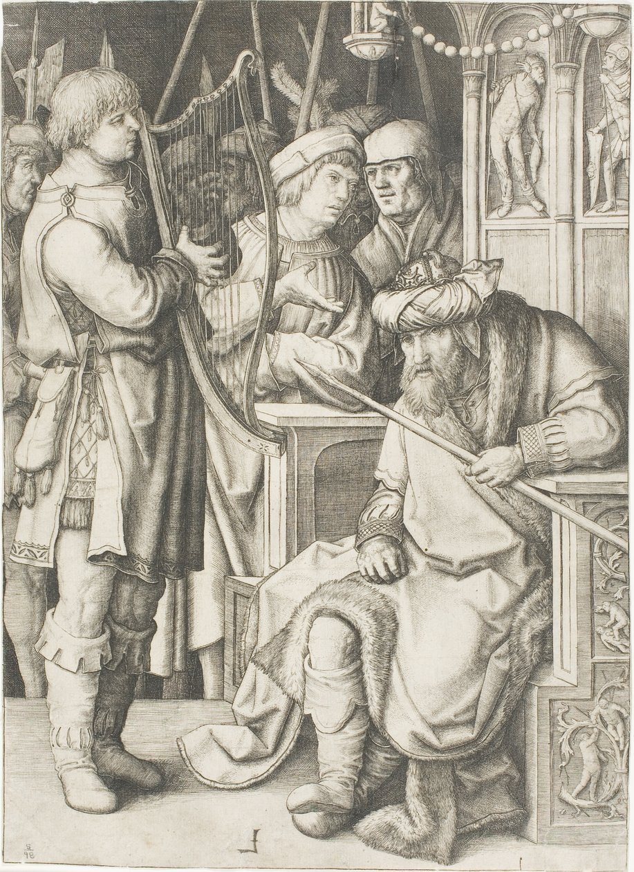 David jouant de la harpe devant Saül - Lucas van Leyden