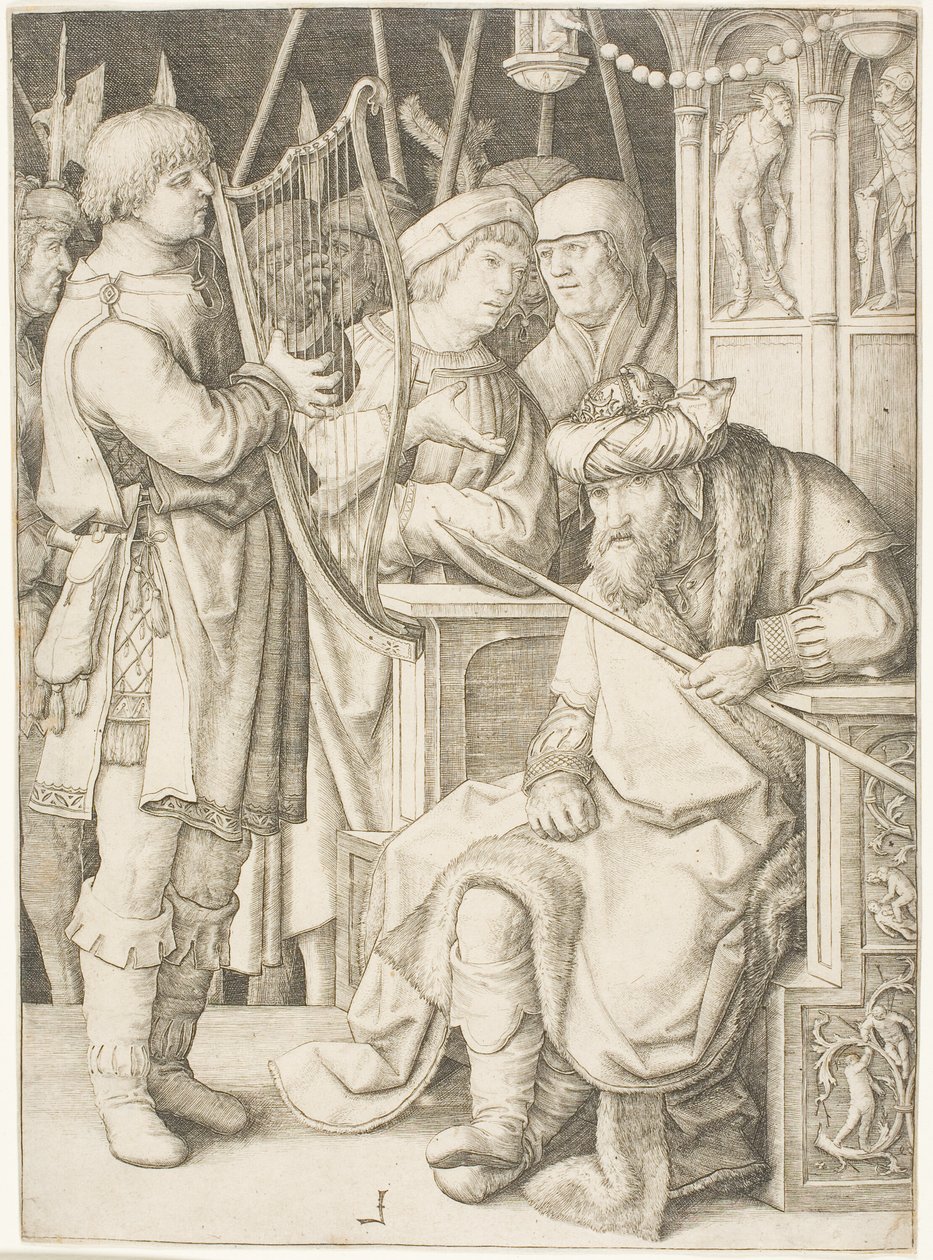 David jouant de la harpe devant Saül - Lucas van Leyden
