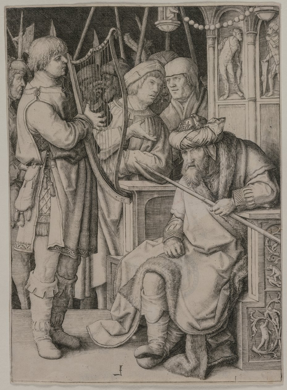 David jouant de la harpe devant Saül - Lucas van Leyden