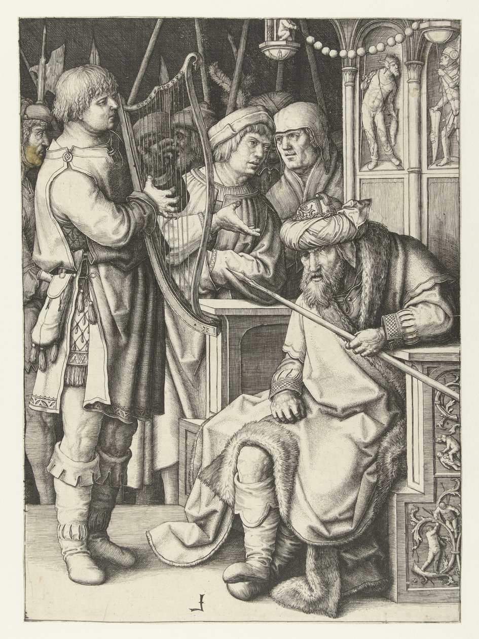 David joue de la harpe pour Saül - Lucas van Leyden