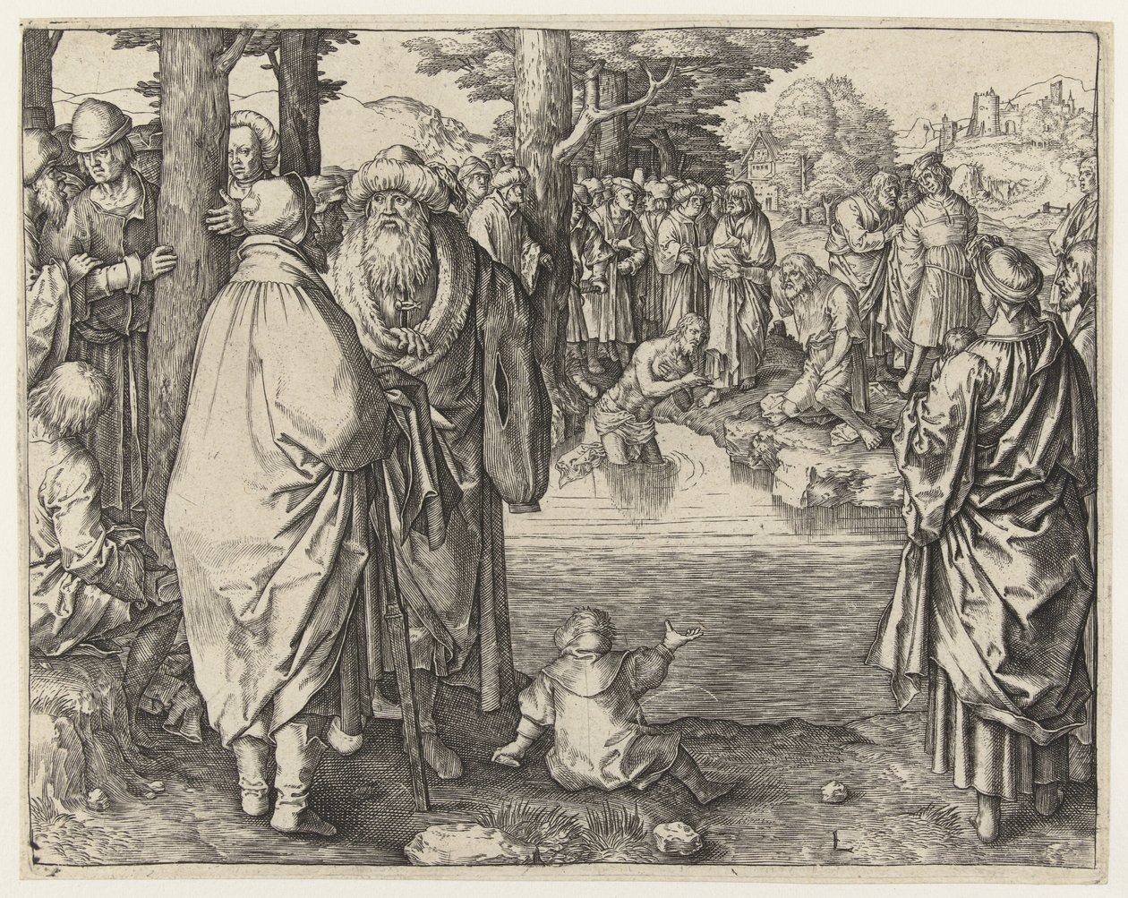 Le baptême du Christ dans le Jourdain - Lucas van Leyden