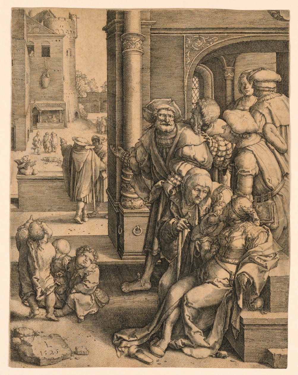 Le poète Virgile suspendu dans un panier - Lucas van Leyden