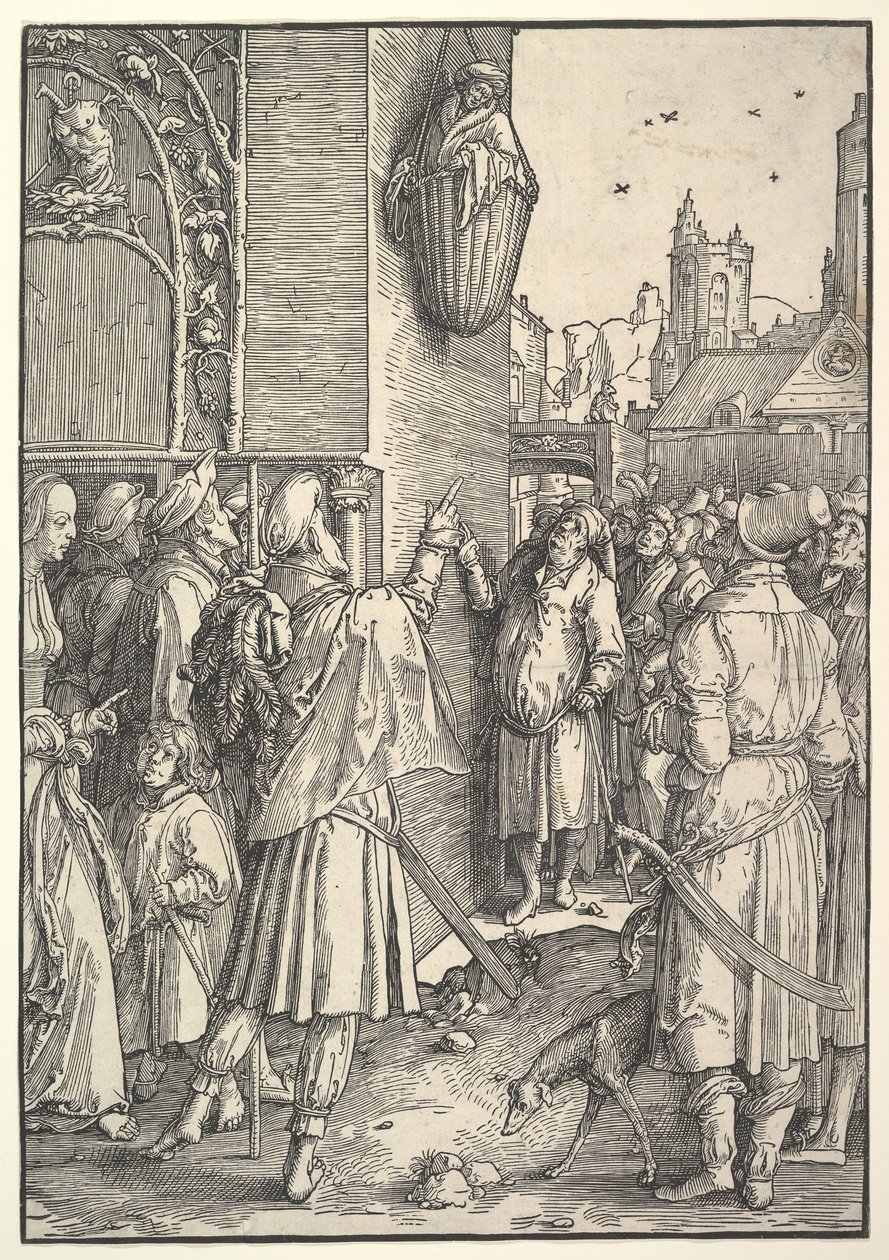 Le poète Virgile dans un panier, 1512 - Lucas van Leyden