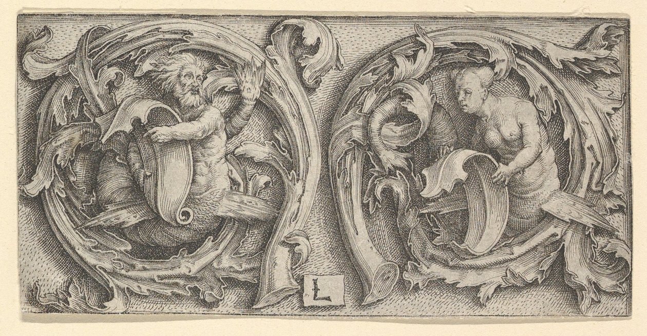 Triton et Sirène dans des vrilles - Lucas van Leyden