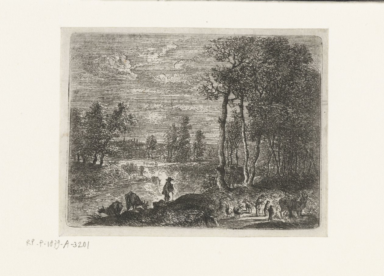 Paysage nocturne avec paysans et bétail (Kleine landschappen) - Lucas van Uden