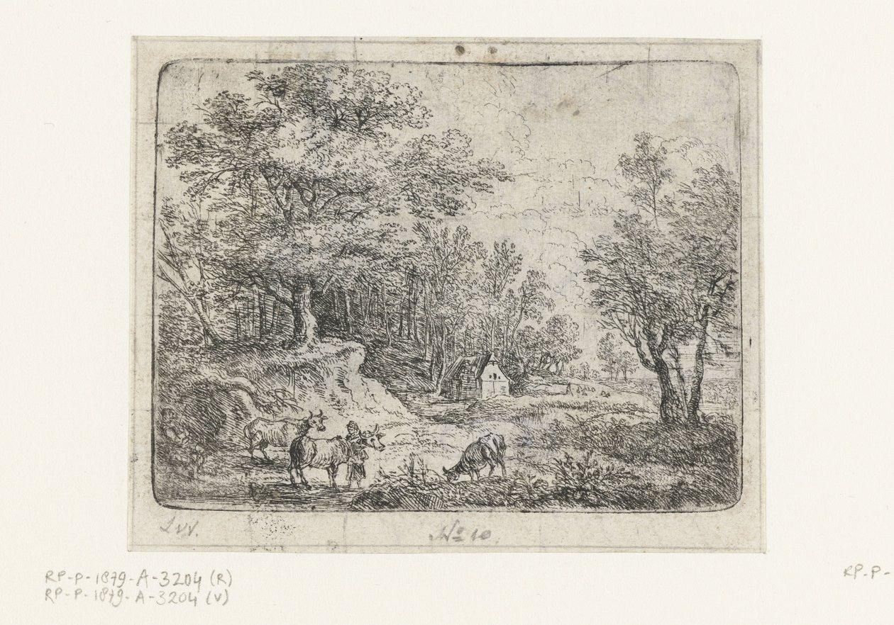 Paysage avec trois vaches et une femme (Petits paysages) - Lucas van Uden