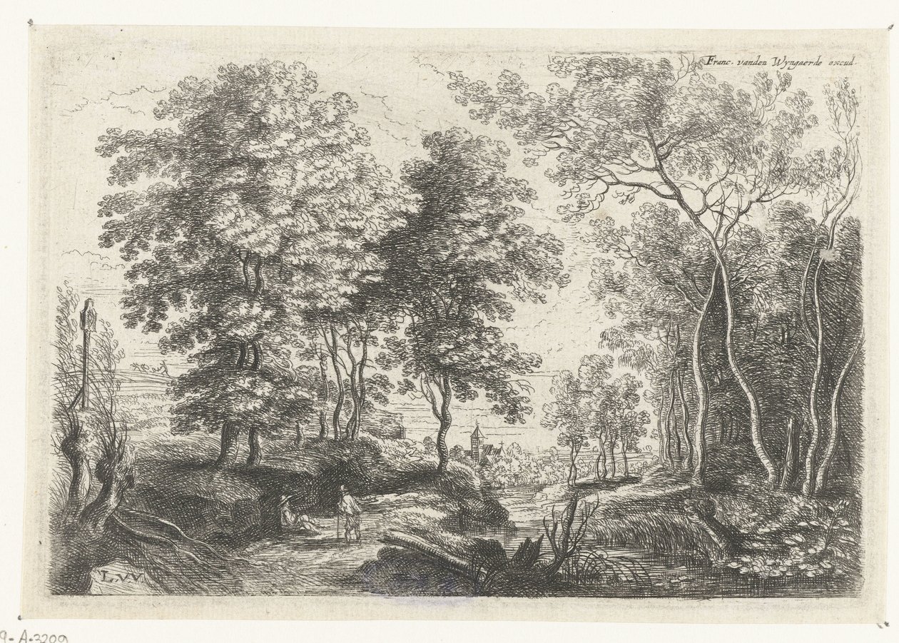 Paysage avec un ruisseau à travers une forêt - Lucas van Uden
