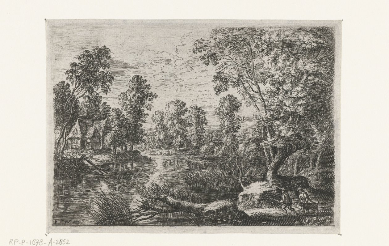Paysage avec un ruisseau et un chasseur - Lucas van Uden