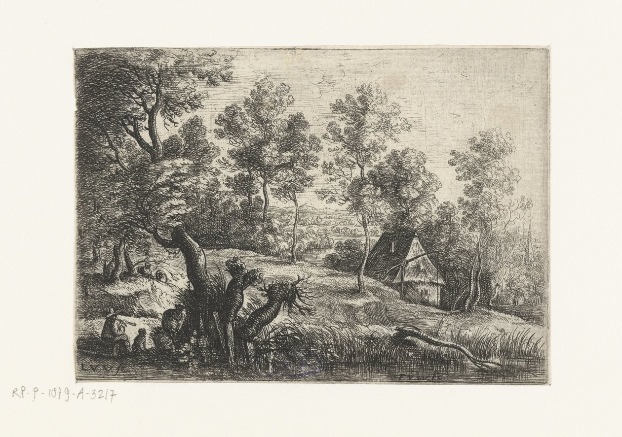 Paysage avec une maison et un puits, Cinq paysages (titre de la série) - Lucas van Uden