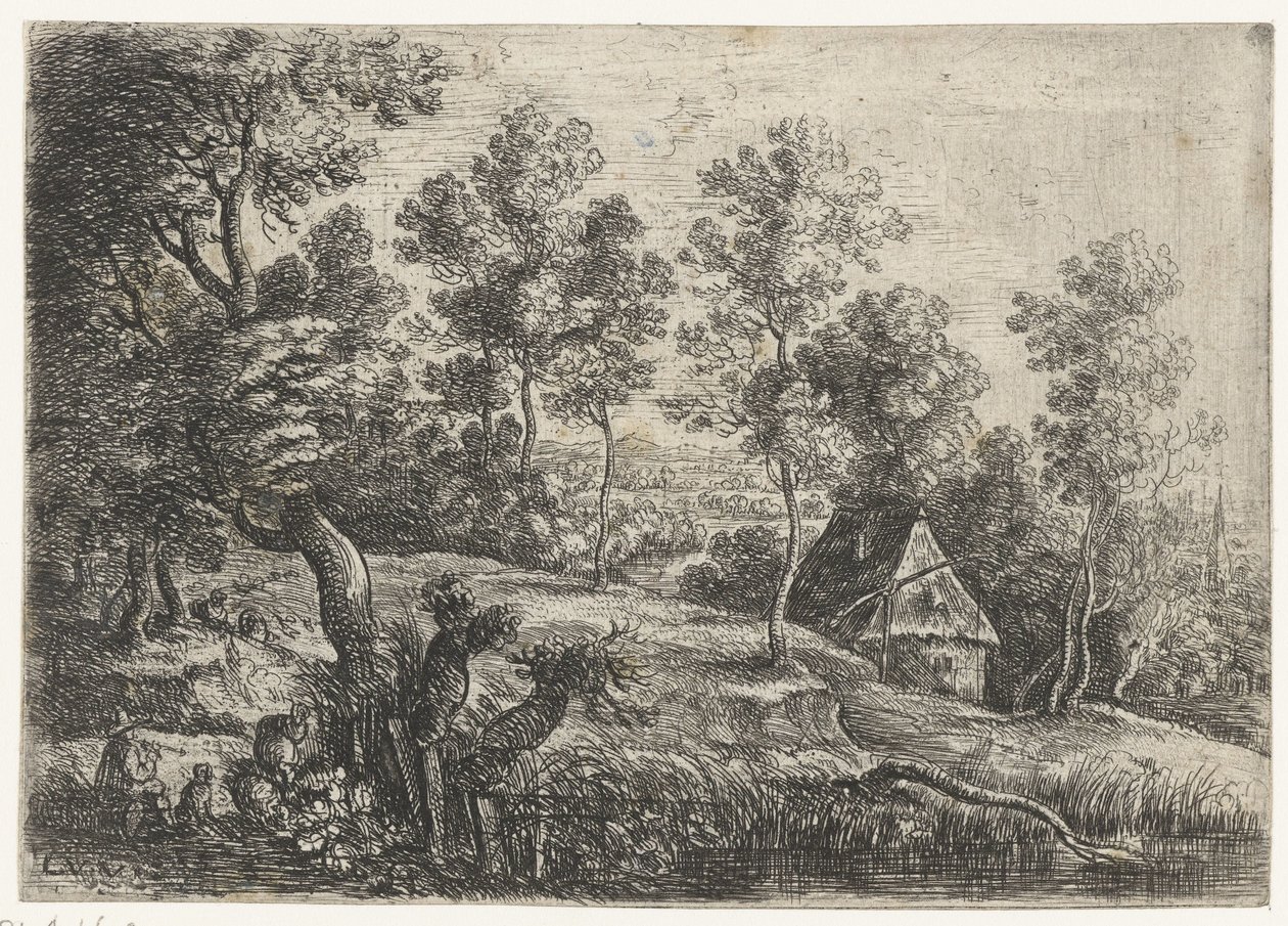 Paysage avec une maison et un puits (Vijf landschappen) - Lucas van Uden