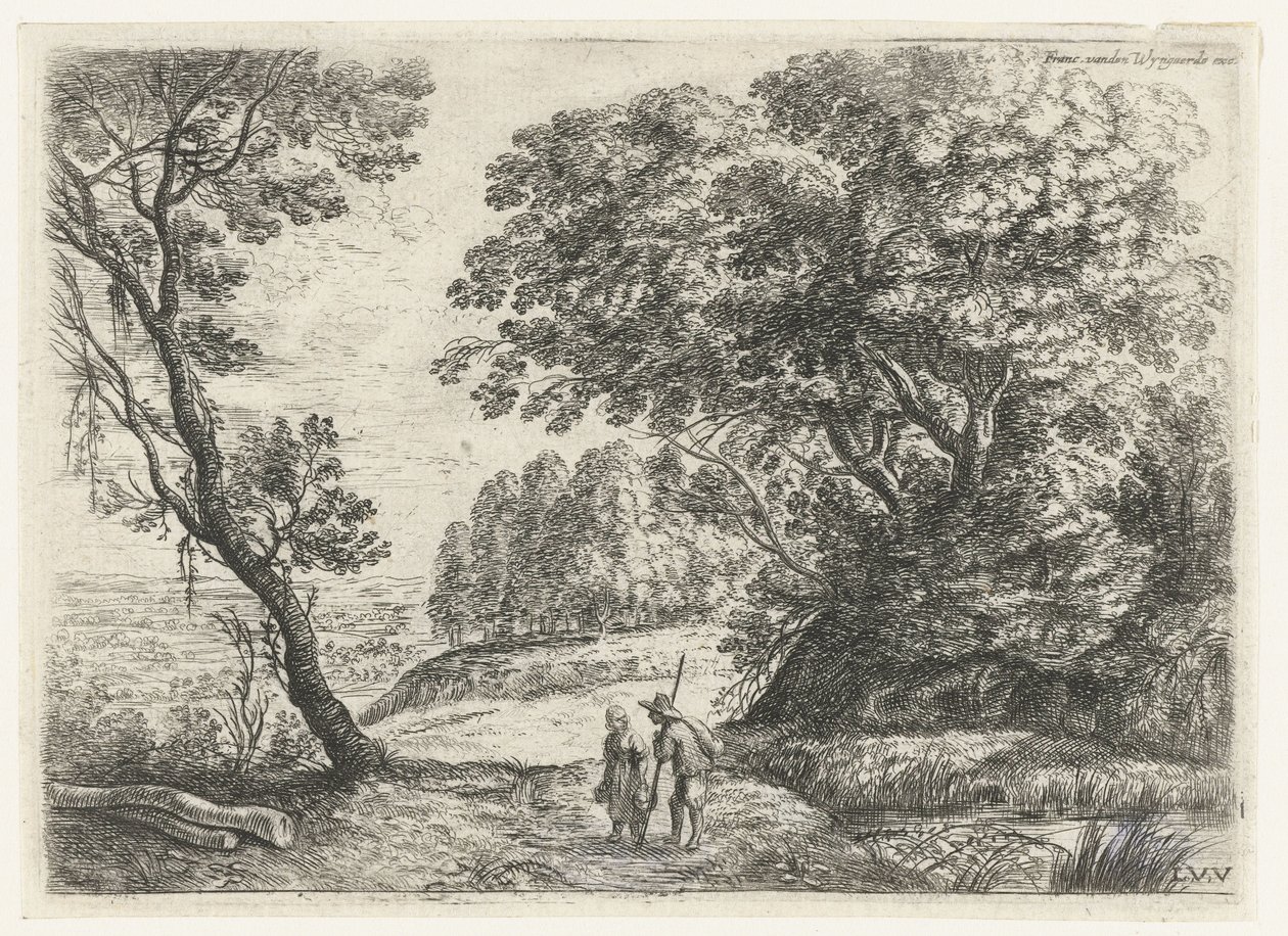 Paysage avec un homme et une femme en conversation
Six paysages (titre de la série) - Lucas van Uden