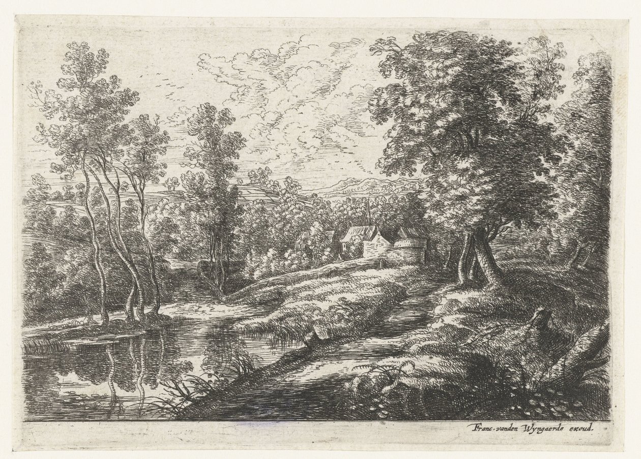 Paysage avec maisons et une église entourée d