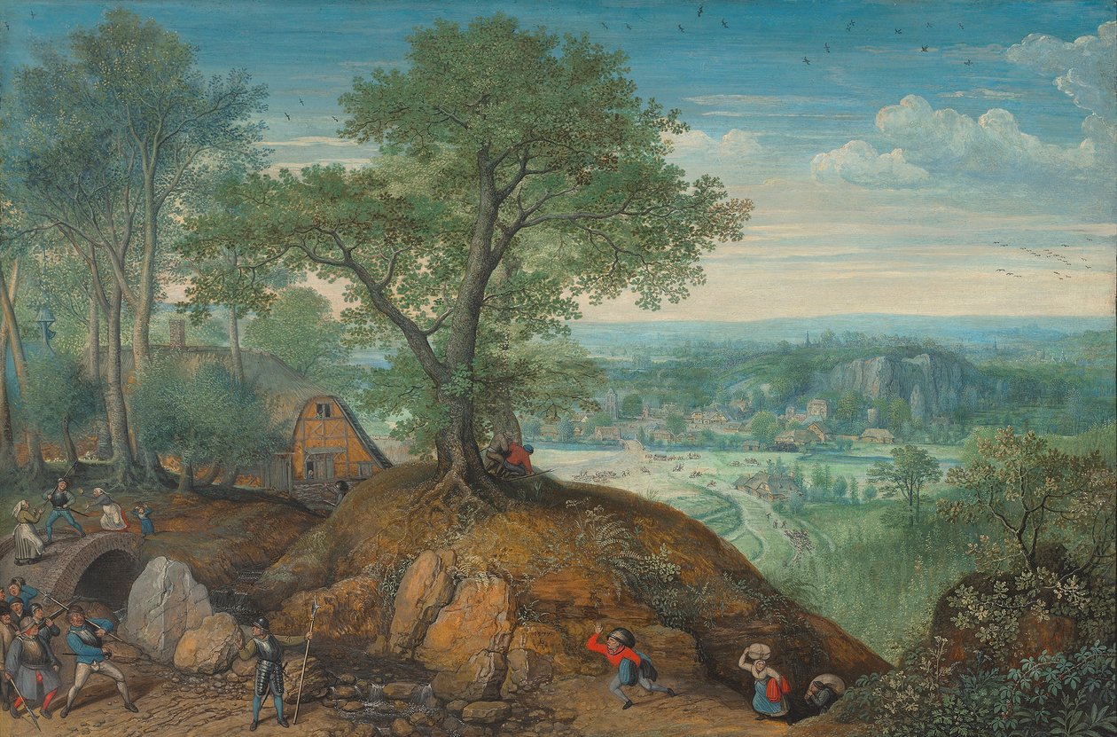 Paysage étendu avec des soldats pillards - Lucas van Valckenborch