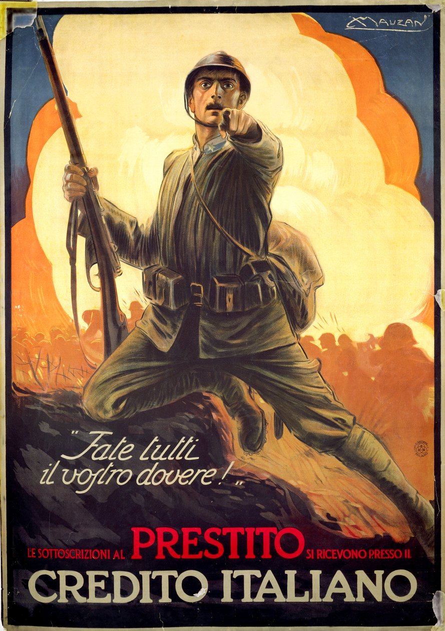 Affiche de propagande italienne de la Première Guerre mondiale pour les obligations de guerre - Luciano Achille Mauzan