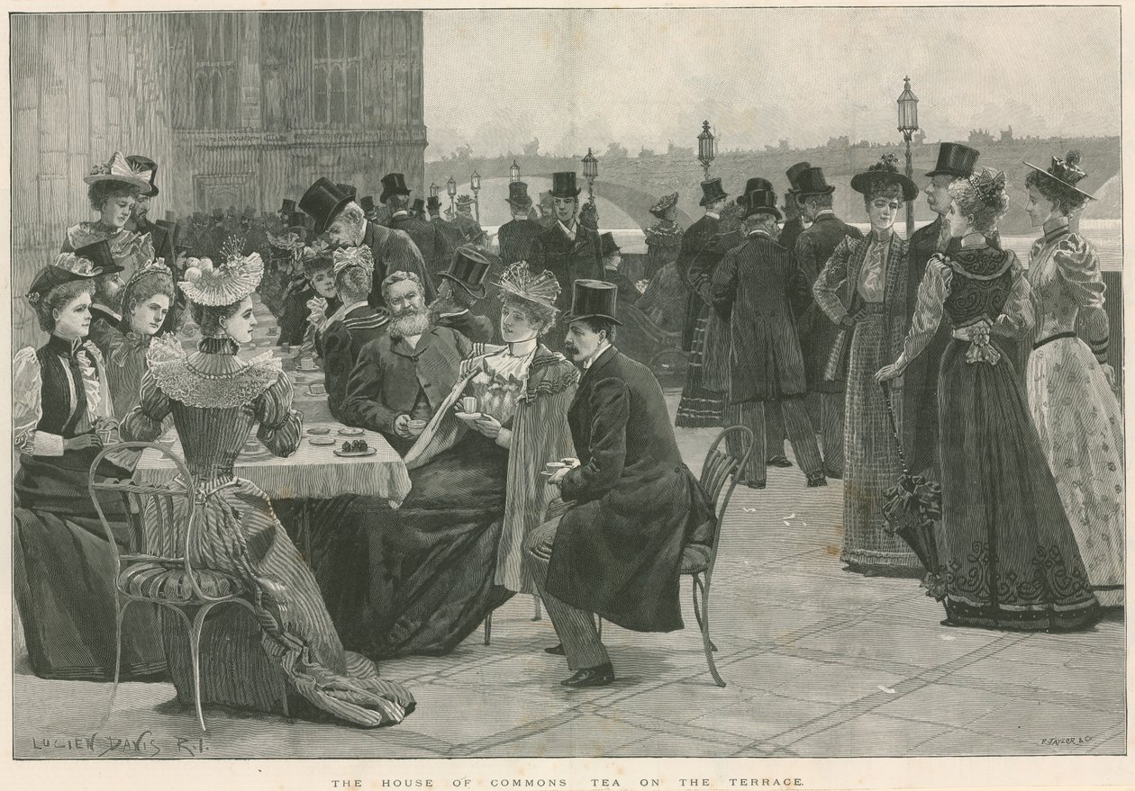 La Chambre des communes - Thé sur la terrasse (gravure) - Lucien Davis
