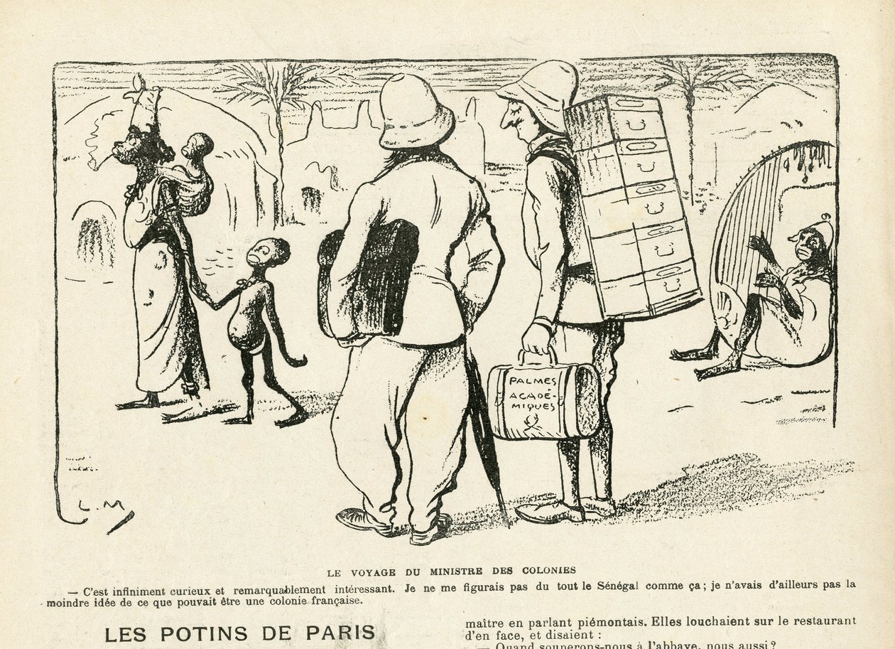 Illustration dans Le Rire, 25/04/08 - le voyage du ministre de la colonie, Sénégal - Lucien Metivet