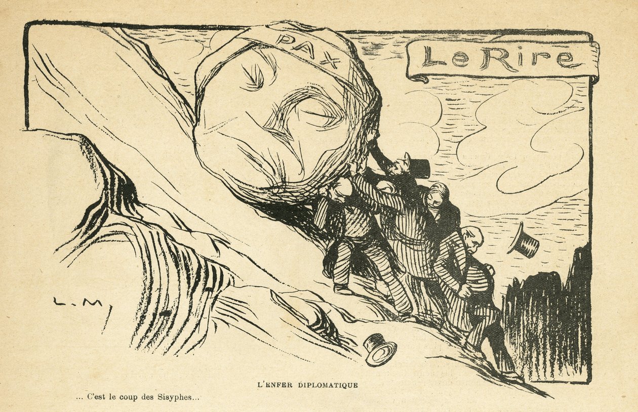 Illustration dans Le Rire, 28/12/12 - enfer diplomatique - Guerre 14-18 (gravure) - Lucien Metivet