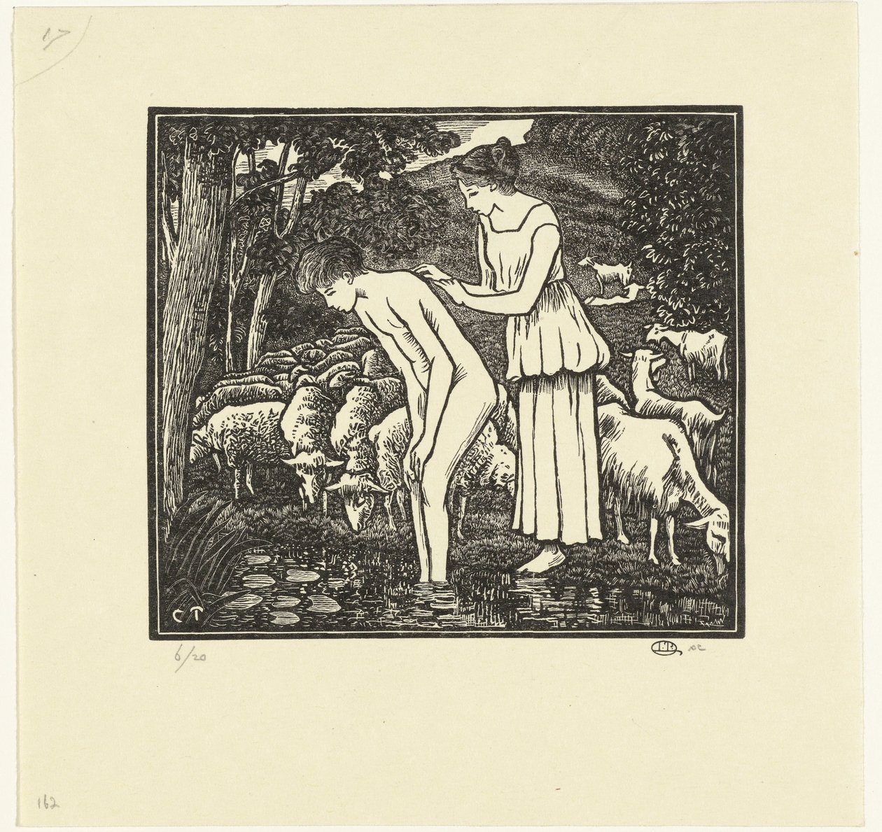 Daphnis lavé par Chloé (Daphnis et Chloé) - Lucien Pissarro
