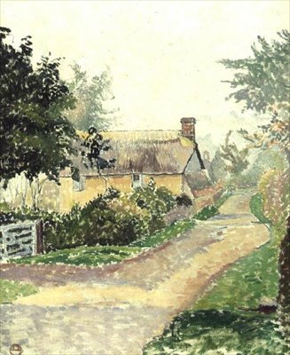 Le cottage dans la brume, Fishpond - Lucien Pissarro