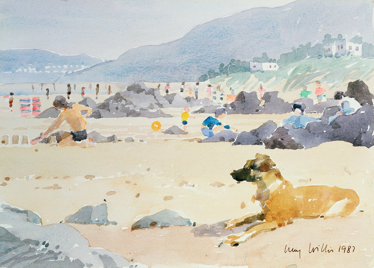 Chien sur la plage, Woolacombe, 1987 - Lucy Willis