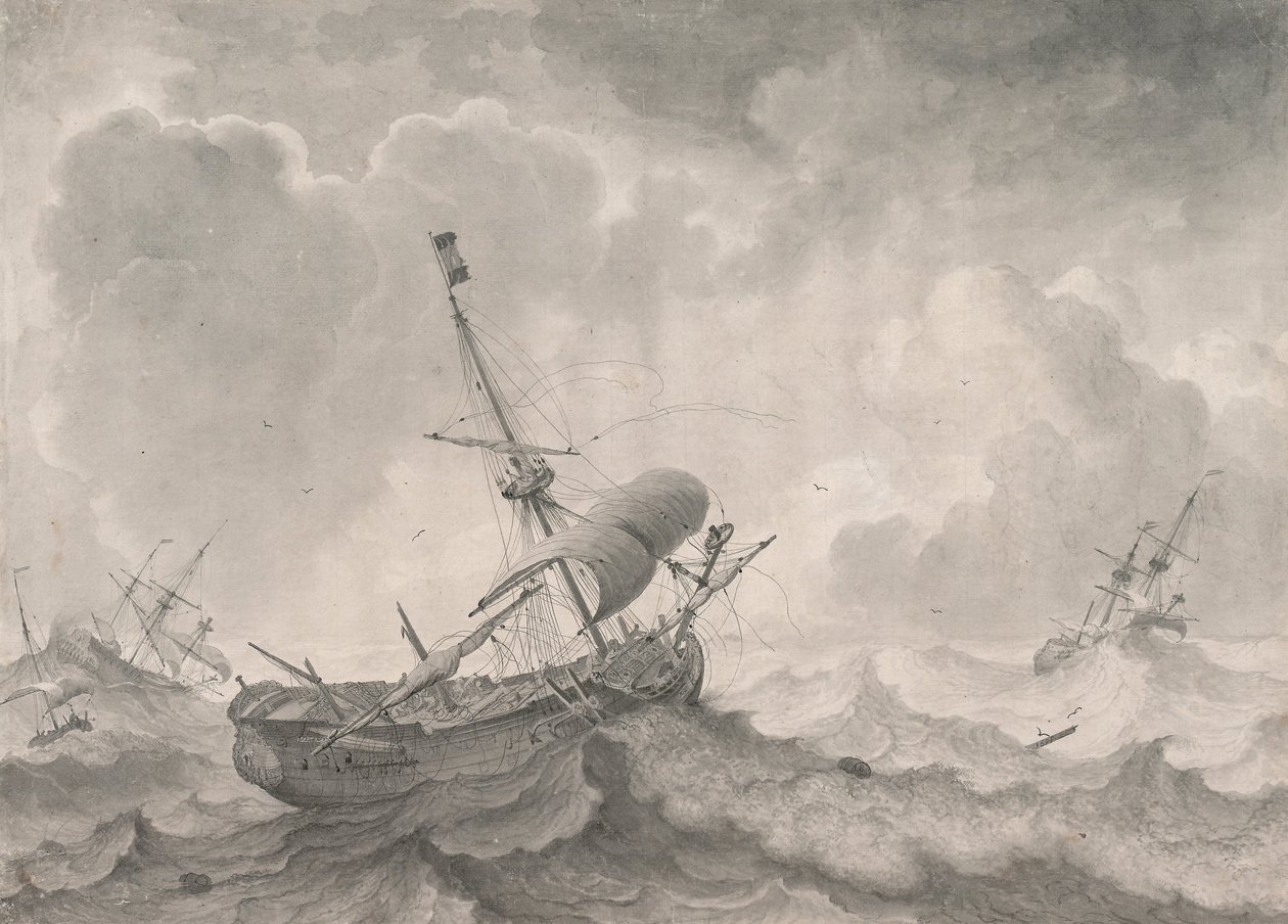 Navires sur une mer orageuse, 1698 - Ludolf Bakhuizen