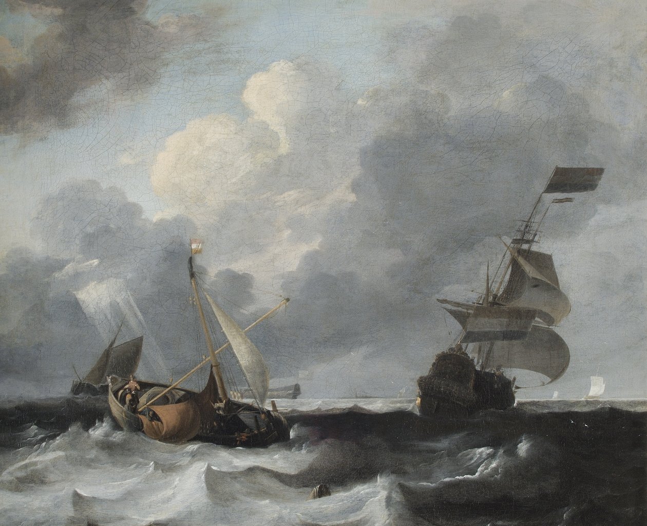 Tempête au large avec vaisseaux de guerre et bateaux de pêche - Ludolf Backhuysen