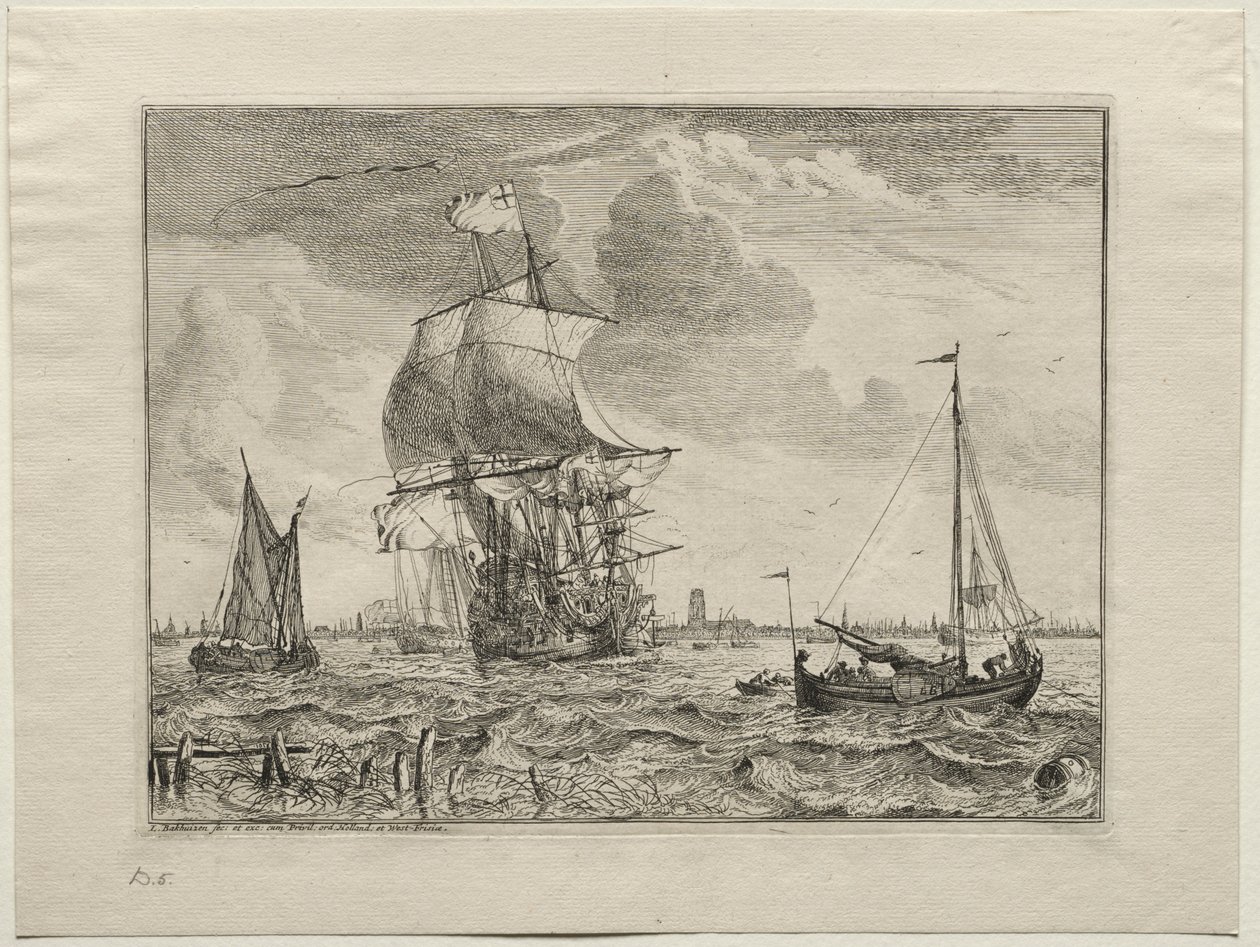 Scène marine avec Amsterdam au loin, 1701 - Ludolf Backhuysen