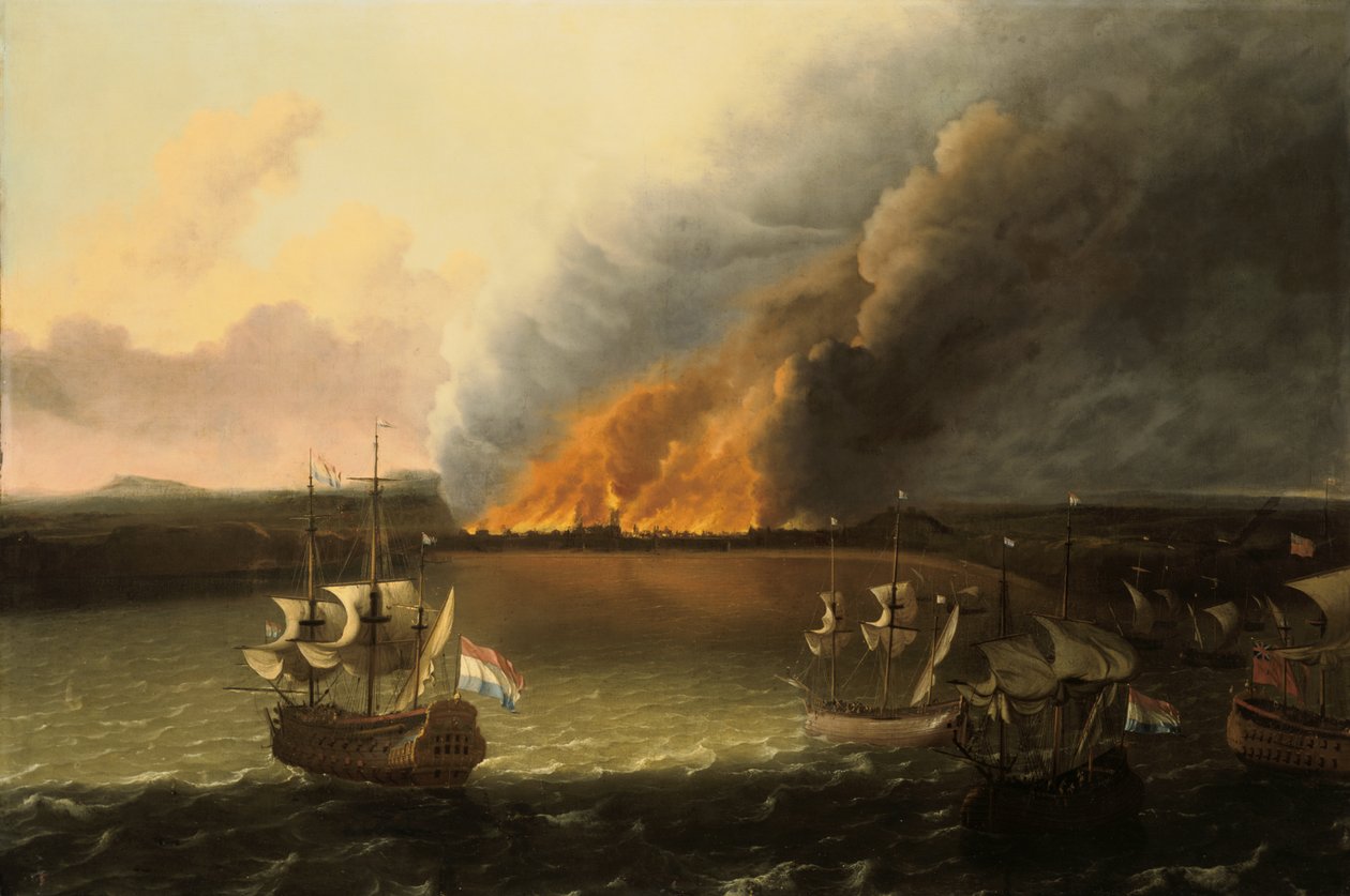 Paysage marin avec un incendie au loin, 1667 - Ludolf Backhuysen I