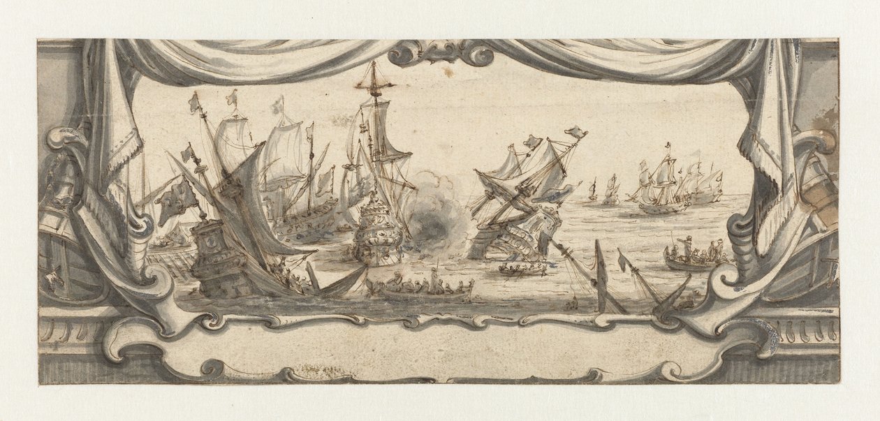 Combat naval dans une cartouche - Ludolf Bakhuysen