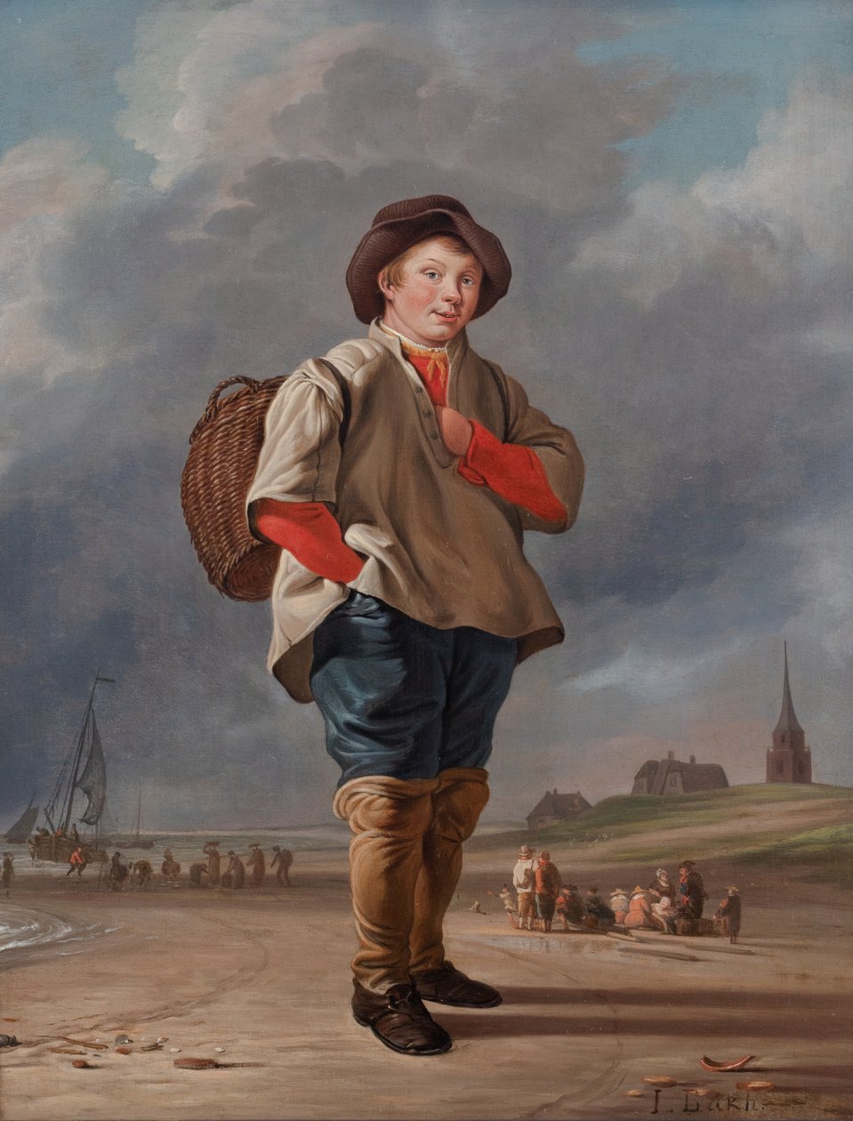 Un garçon pêcheur sur la plage - Ludolf I Backhuysen