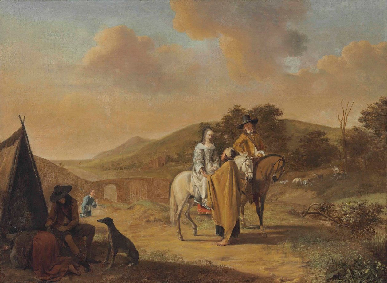 French : Grand paysage avec la diseuse de bonne aventure The Fortune Teller - Ludolf de Jongh
