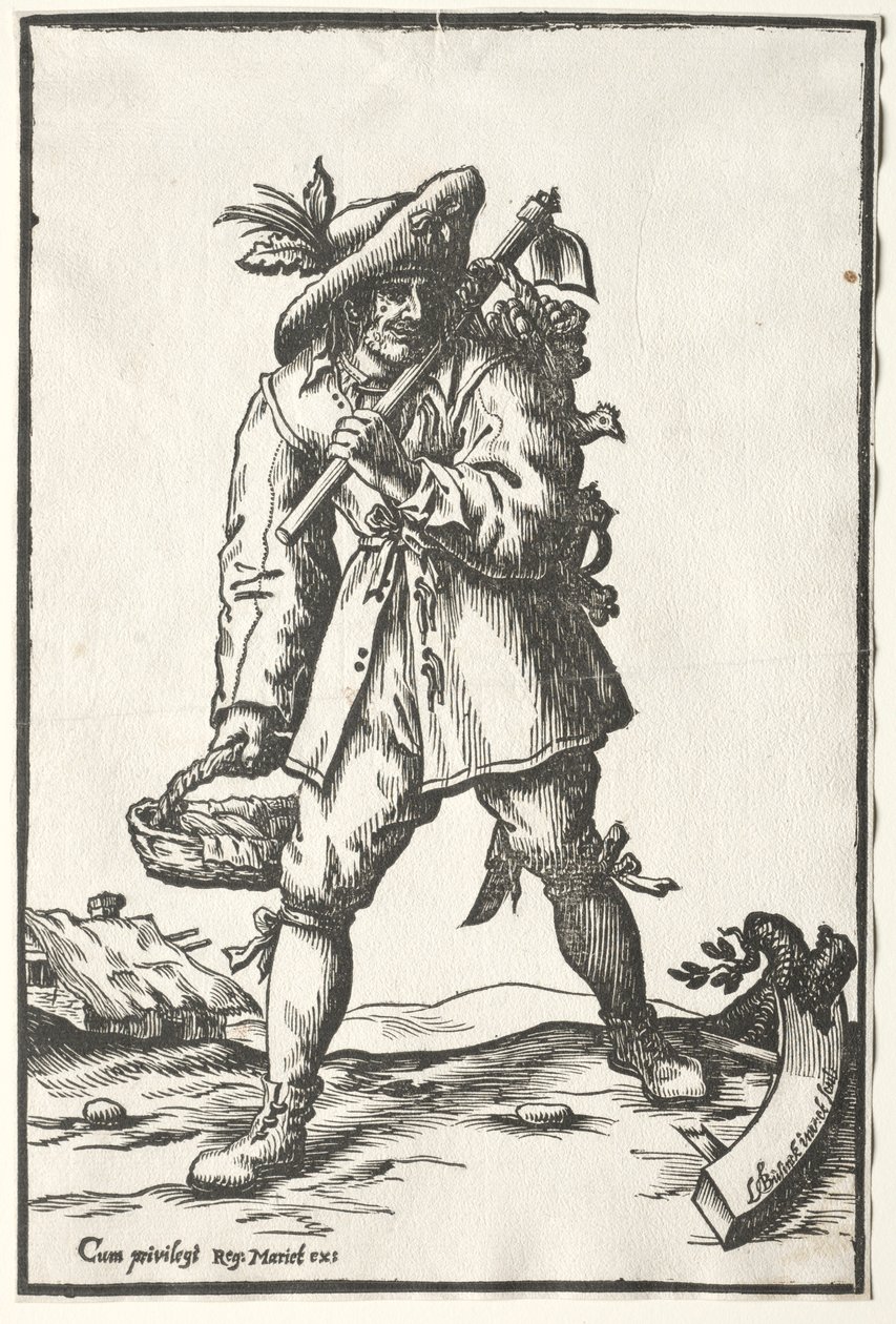 Paysan avec houe, panier et poule - Ludolph Büsinck