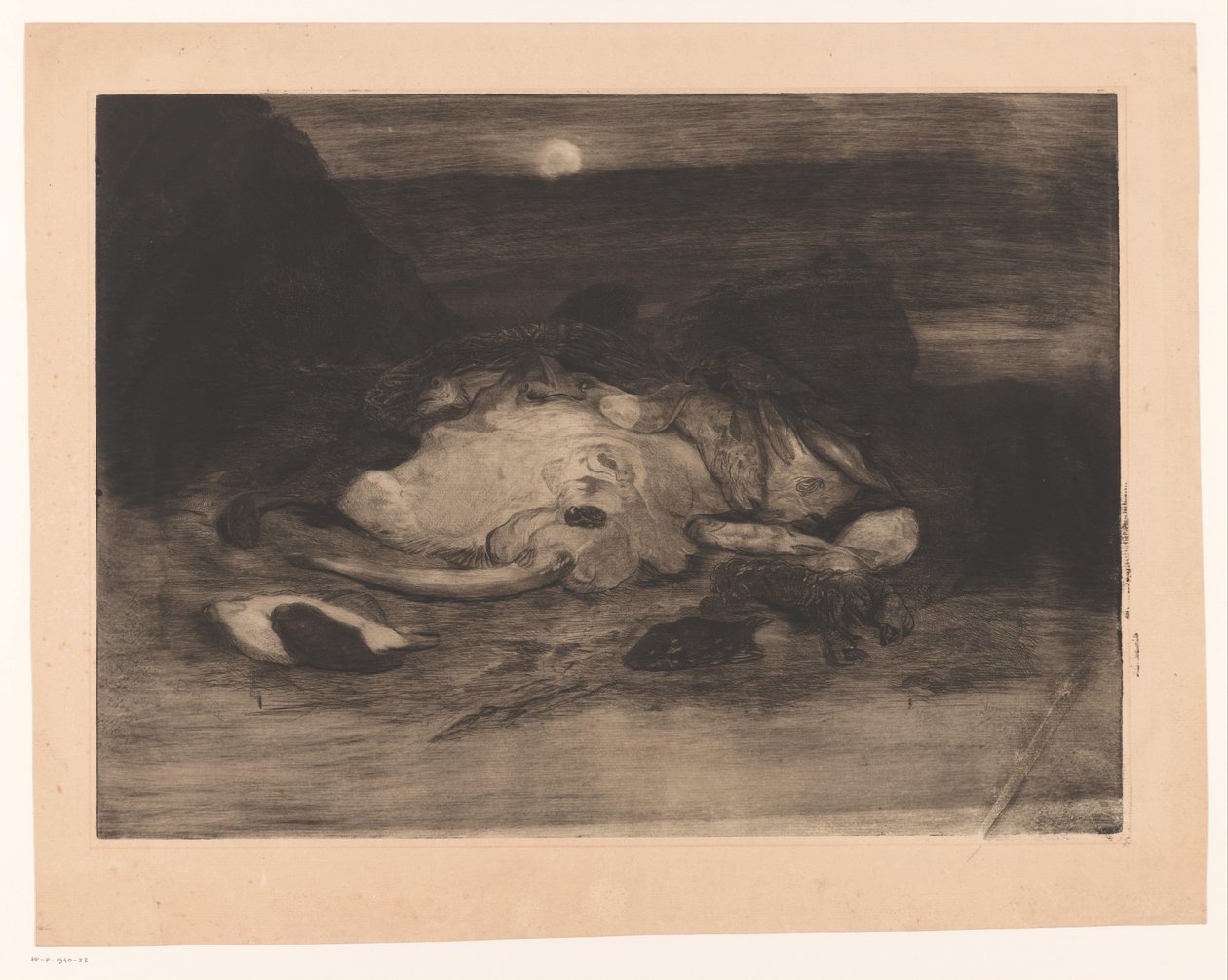 Raie et poissons sur la plage au clair de lune - Ludovic Napoléon Lepic