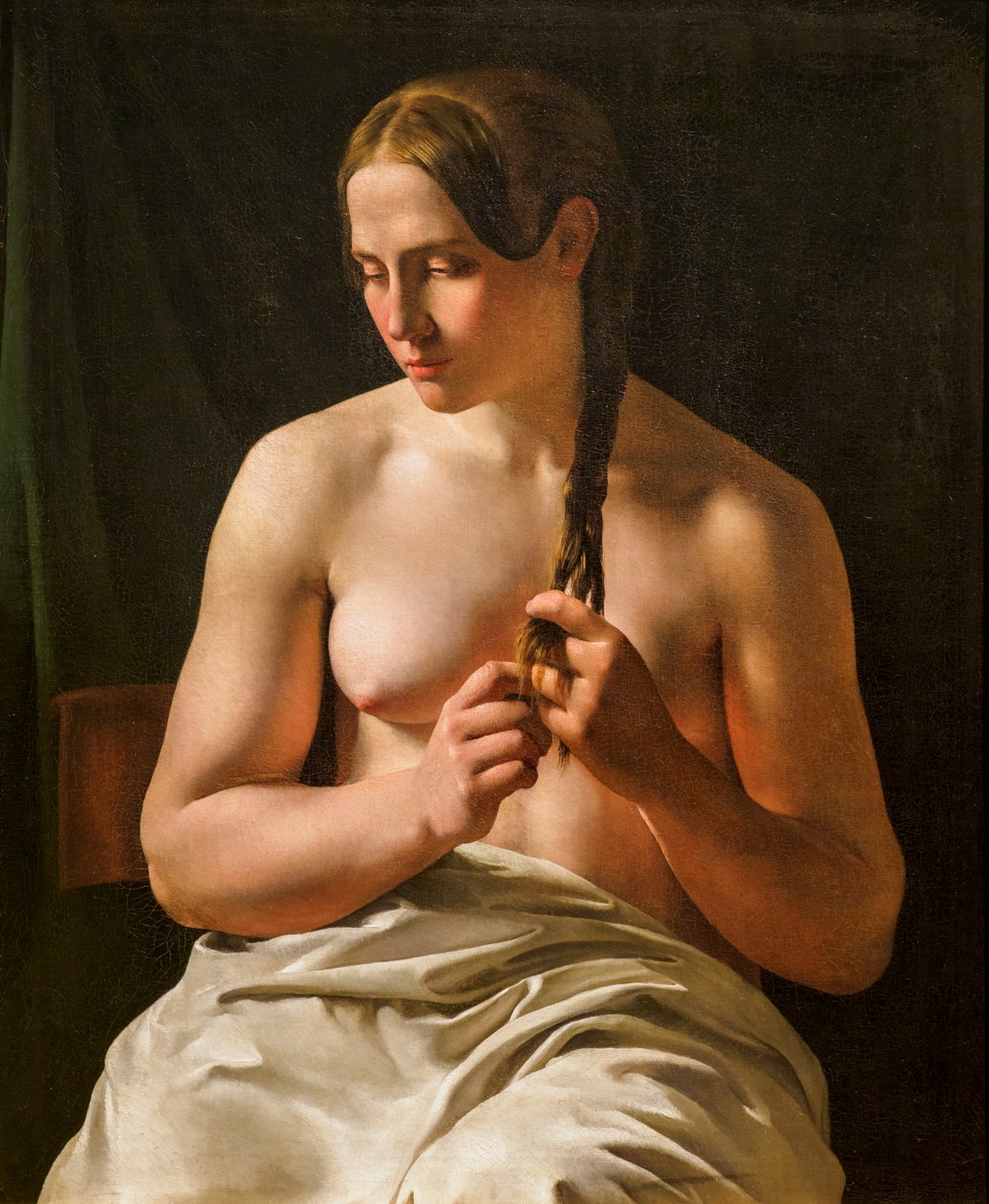 Une femme plissant ses cheveux - Ludvig August Smith