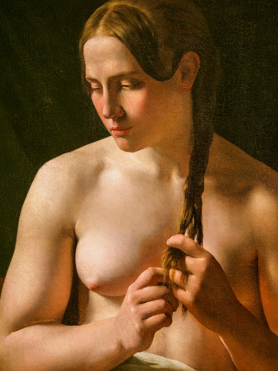 Femme plissant ses cheveux, détail - Ludvig August Smith