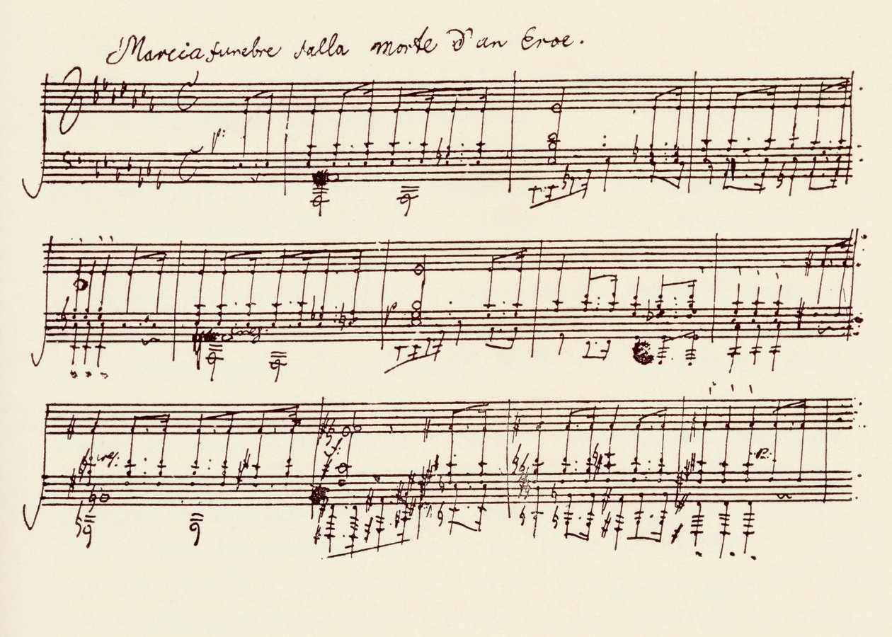 Portion du manuscrit de la Sonate en la bémol majeur de Beethoven, Opus 26 - Ludwig van Beethoven