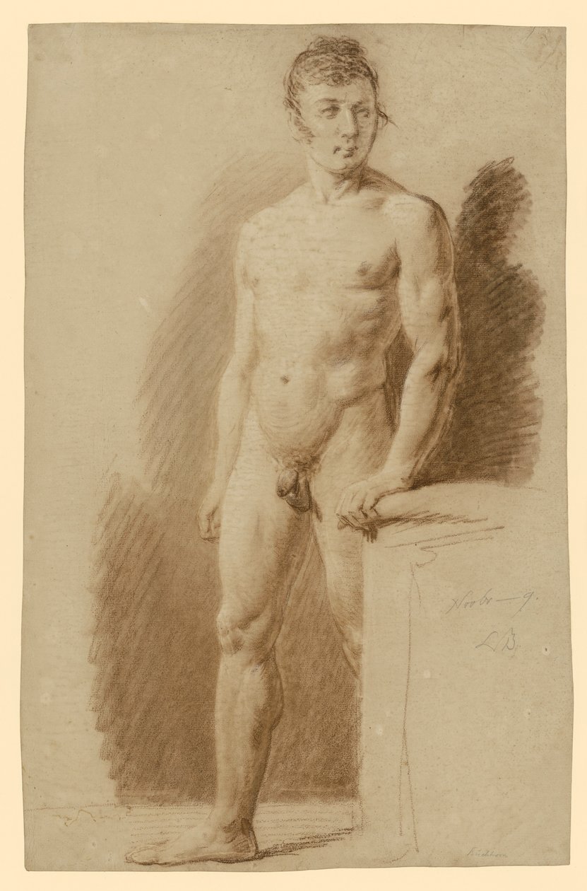 Nu masculin debout, la main gauche posée sur un socle - Ludwig Buchhorn