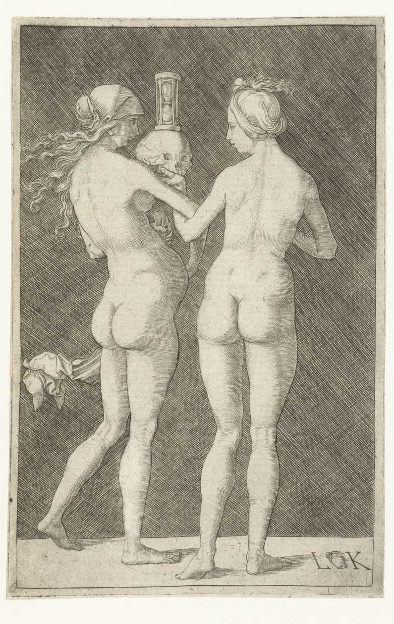 Deux femmes nues avec crâne et sablier - Ludwig Krug