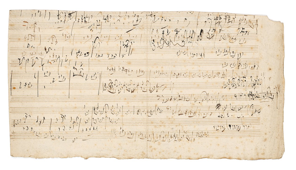 Manuscrit musical autographe, une esquisse pour le mouvement lent du Quatuor à cordes en do, Op.59, No.3, le troisième quatuor "Razumovsky", Vienne, c.1806 - Ludwig van Beethoven
