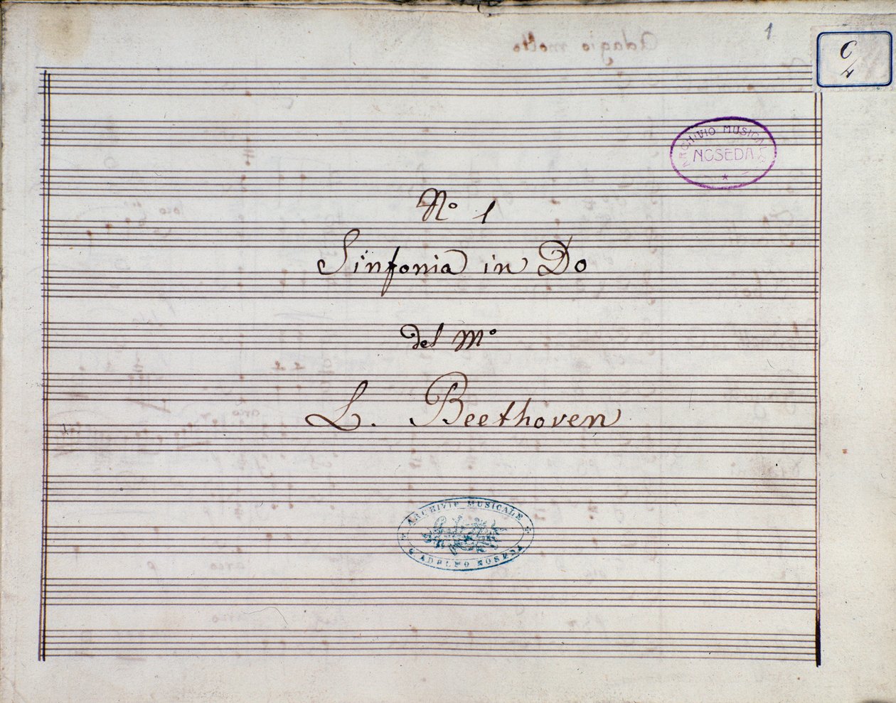 Première page de la partition pour la Symphonie n°1 en do majeur opus 21, de Ludwig van Beethoven - Ludwig van Beethoven