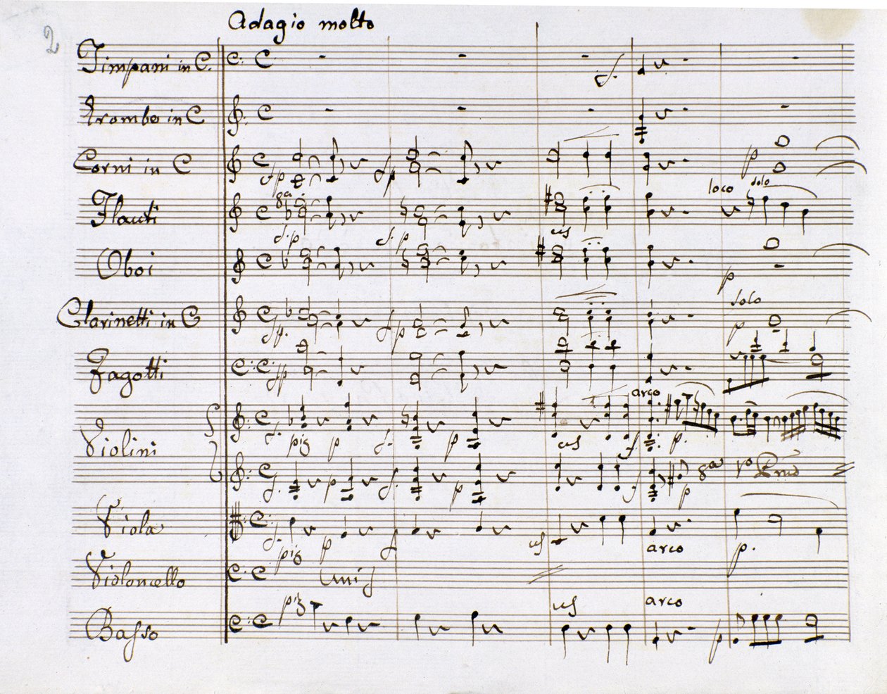 Page de partition de la Symphonie n° 1 en do majeur du compositeur allemand Ludwig van Beethoven (1770-1827) (1799-1800) Milan, Biblioteca del Conservatorio - Ludwig van Beethoven