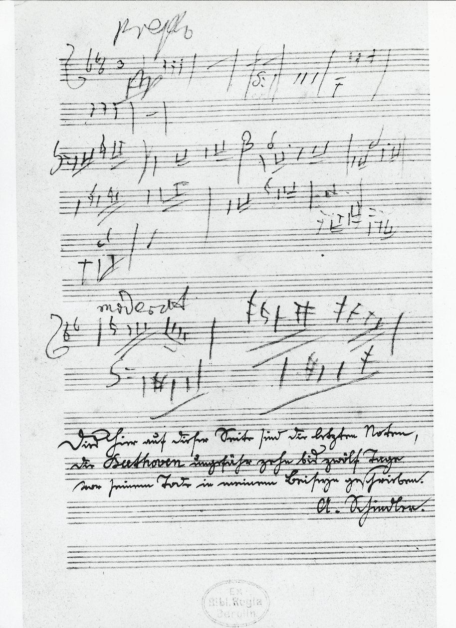 La dernière page de musique écrite par le compositeur allemand Ludwig van Beethoven (1770-1827) - Ludwig van Beethoven
